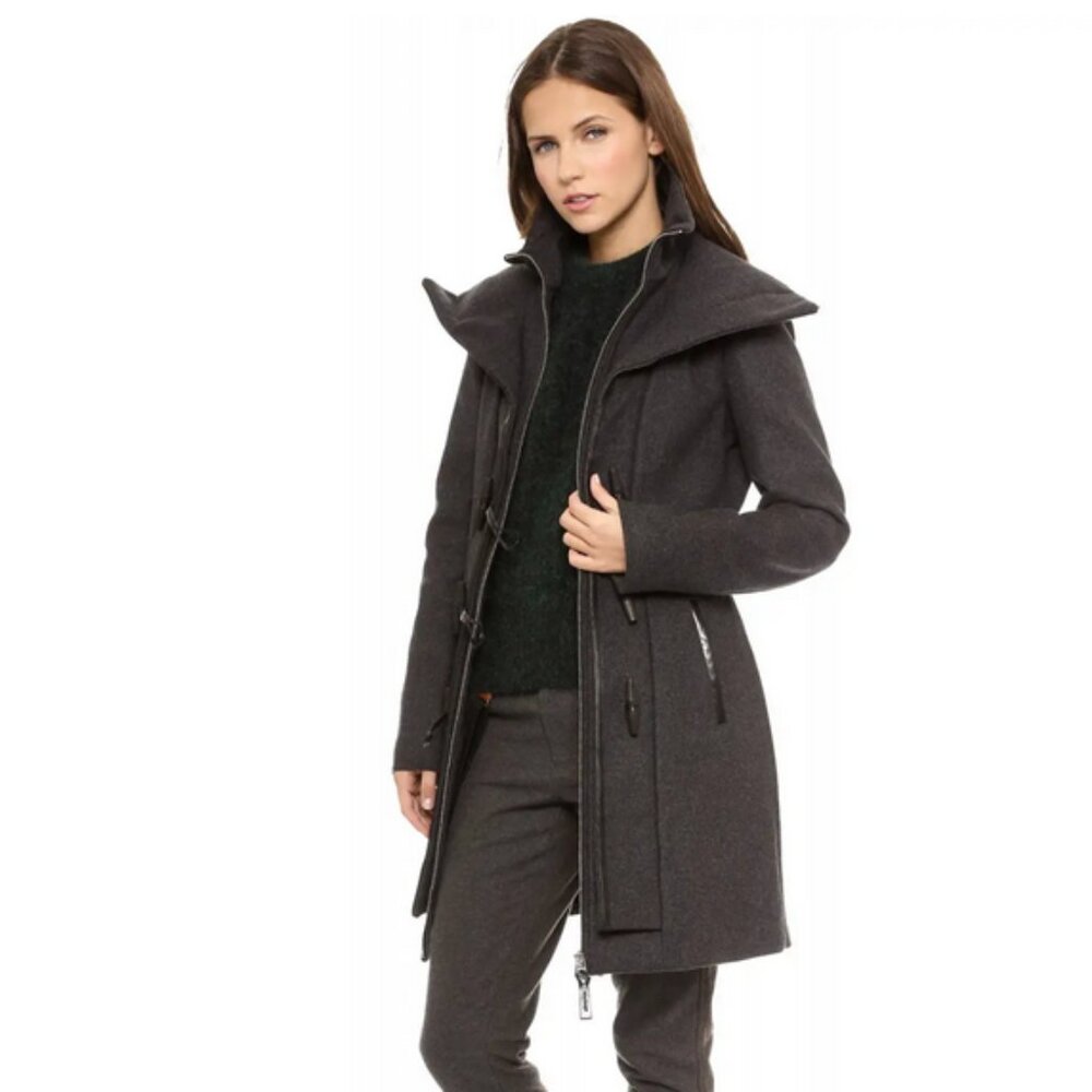 MACKAGE Steffy Wool/Cashmere Blend Toggle Duffle Coat w/ Hood & Leather Trim